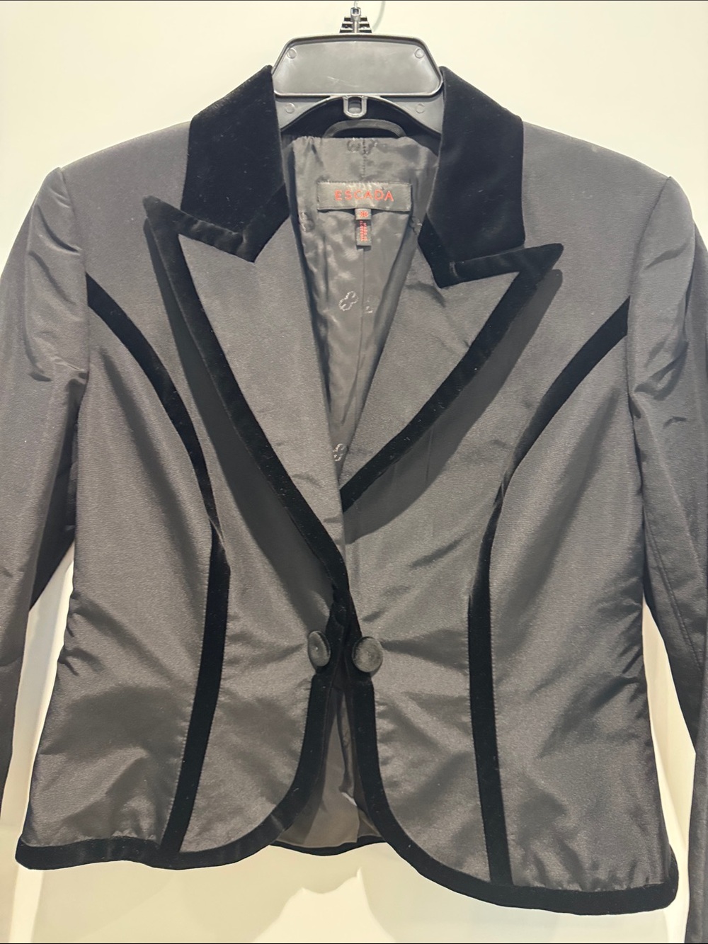 Vintage Escada Cotton and Silk Black Blazer with Velvet Trim EUR 38